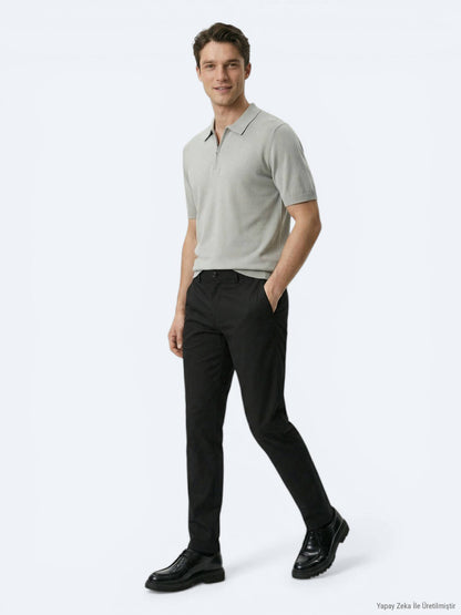 Siyah Dokuma Jogging Fit Casual Pamuk Karışımlı Pantolon