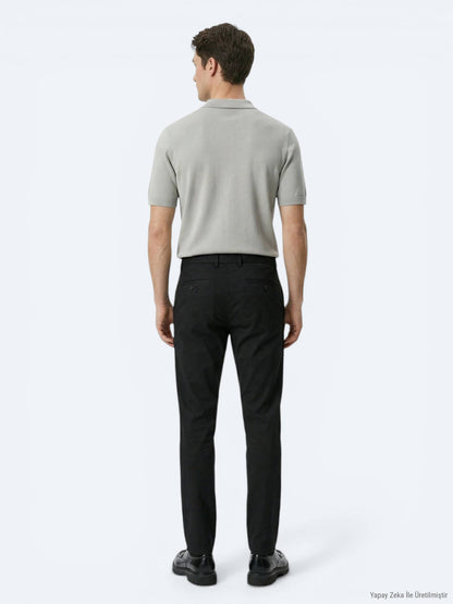 Siyah Dokuma Jogging Fit Casual Pamuk Karışımlı Pantolon