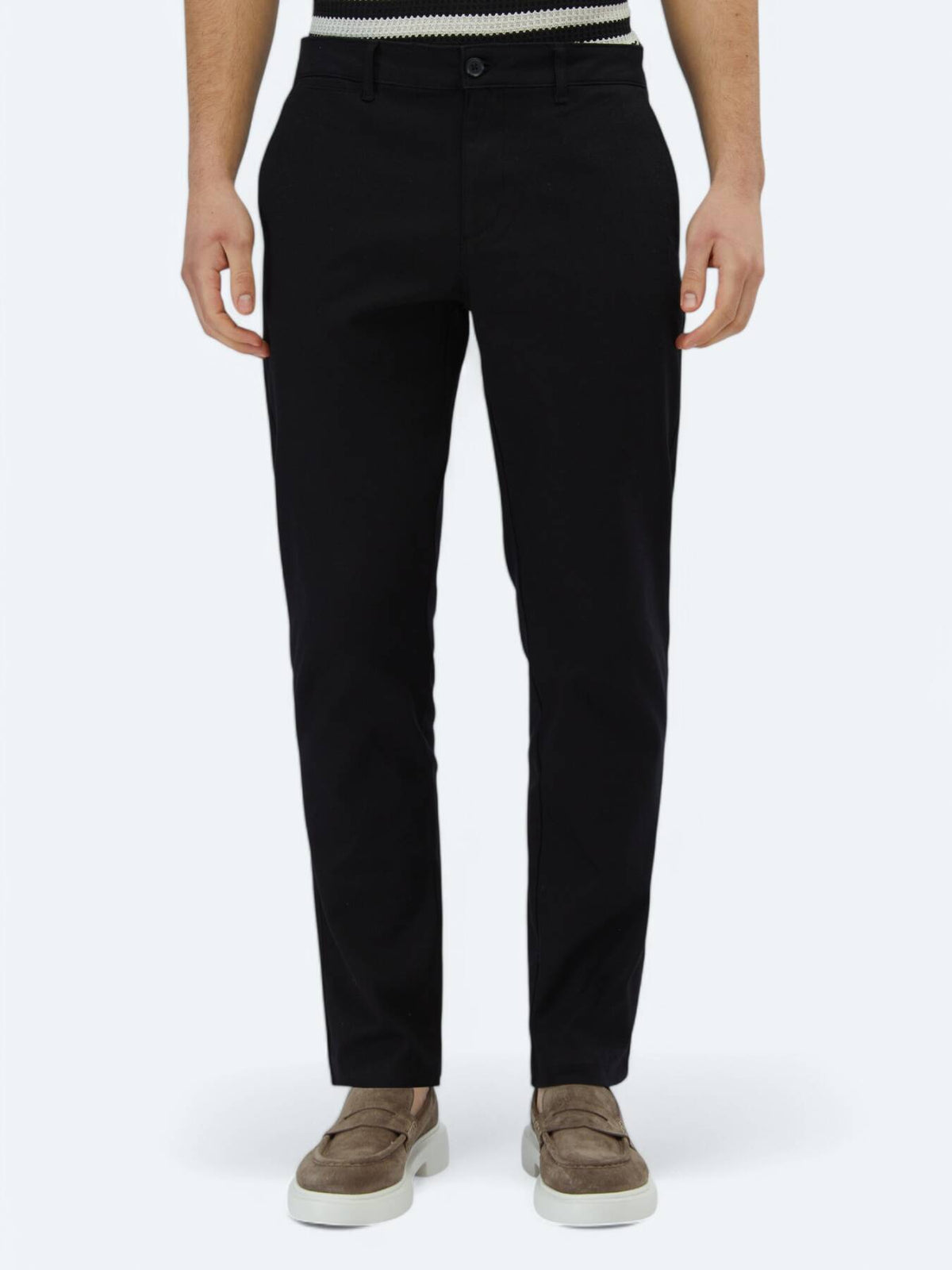 Siyah Dokuma Regular Fit Casual Pamuk Karışımlı Pantolon