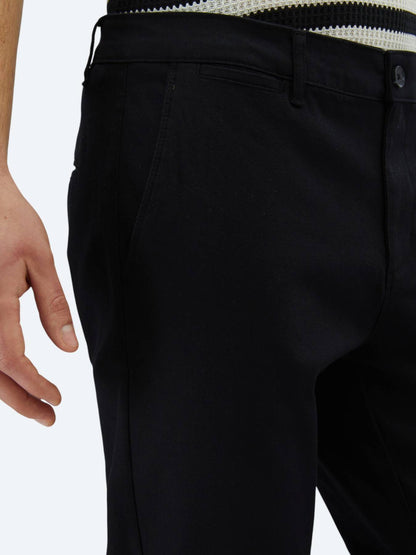 Siyah Dokuma Regular Fit Casual Pamuk Karışımlı Pantolon