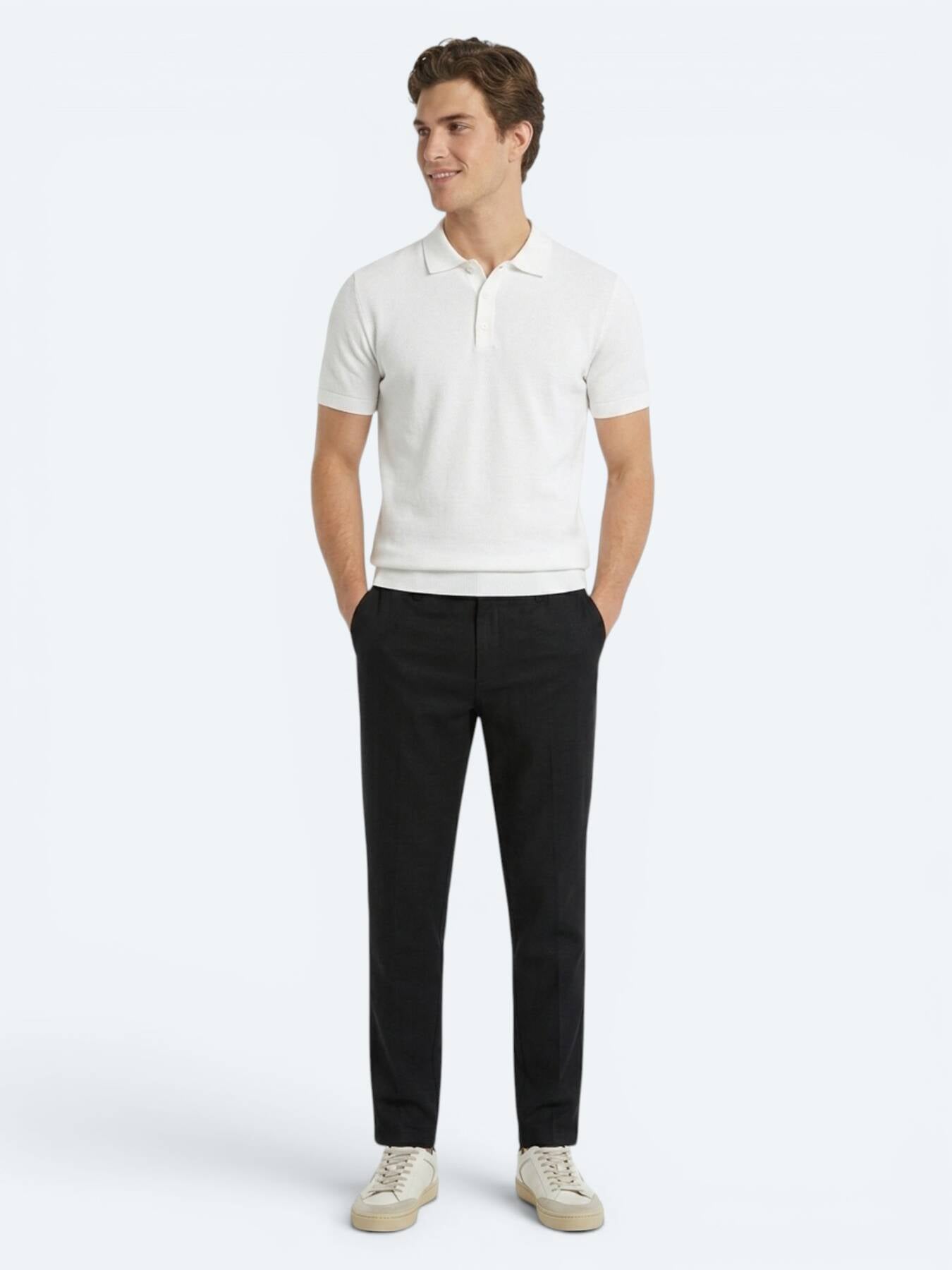 Siyah Dokuma Relaxed Fit Casual Pamuk Karışımlı Pantolon
