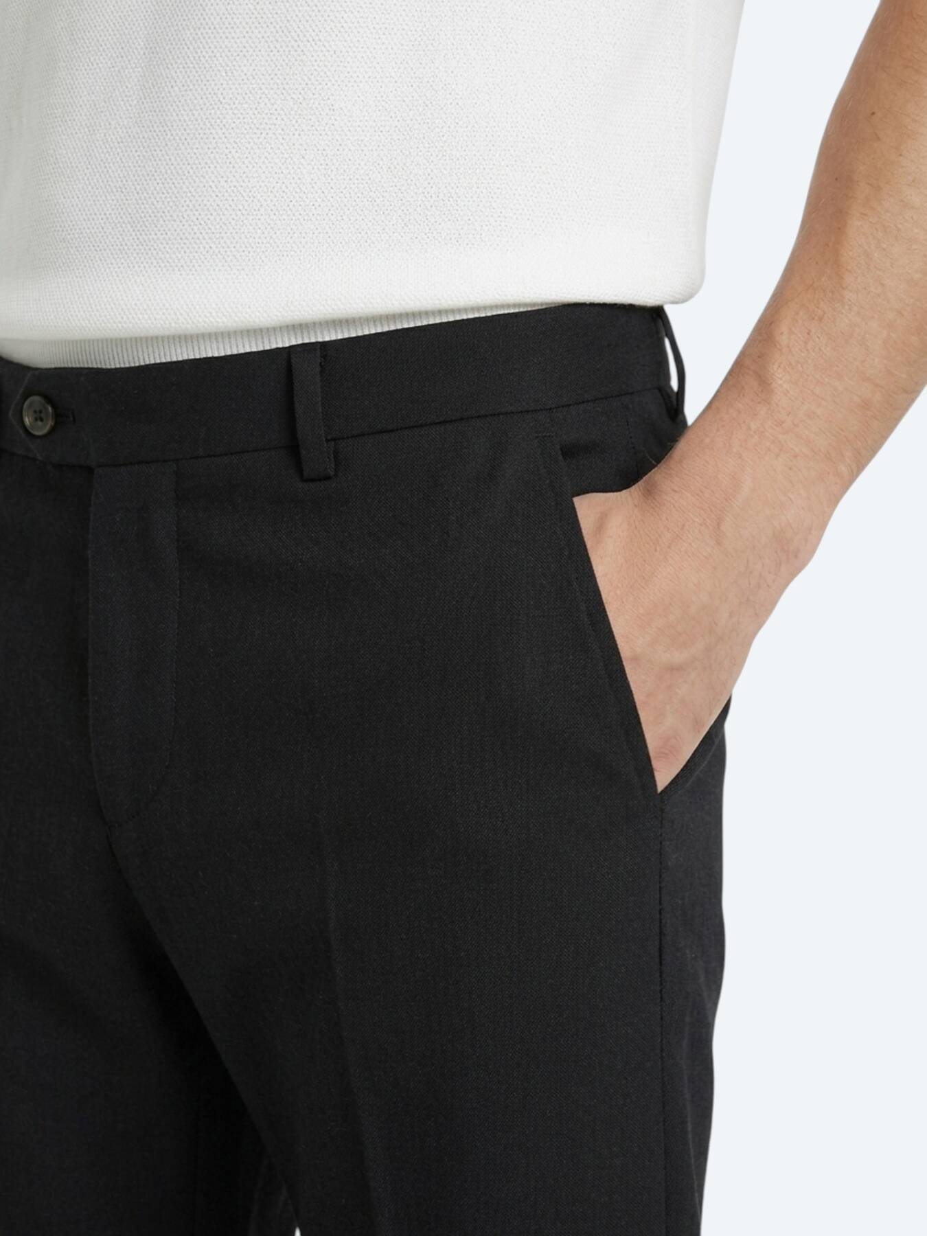 Siyah Dokuma Relaxed Fit Casual Pamuk Karışımlı Pantolon
