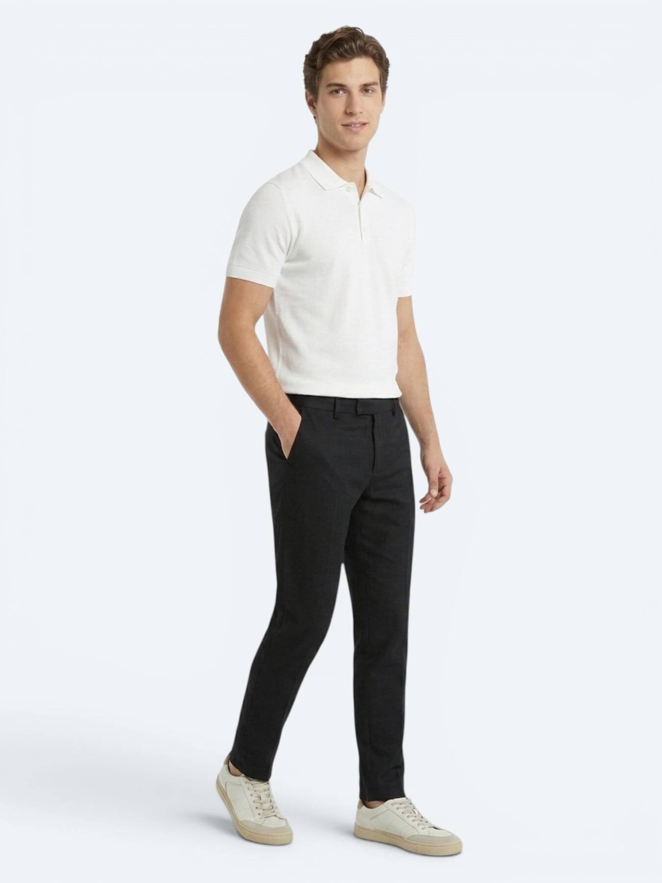Siyah Dokuma Relaxed Fit Casual Pamuk Karışımlı Pantolon