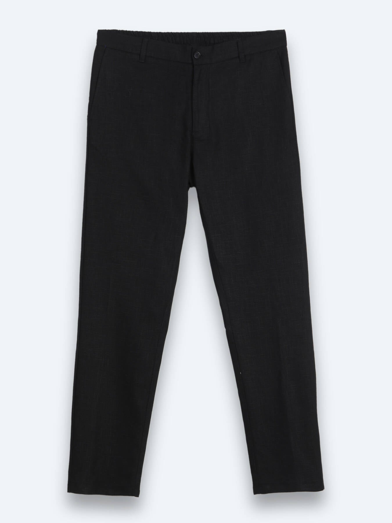 Siyah Dokuma Relaxed Fit Casual Pamuk Karışımlı Pantolon