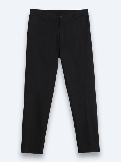 Siyah Dokuma Relaxed Fit Casual Pamuk Karışımlı Pantolon