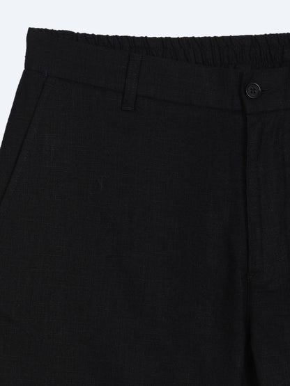 Siyah Dokuma Relaxed Fit Casual Pamuk Karışımlı Pantolon