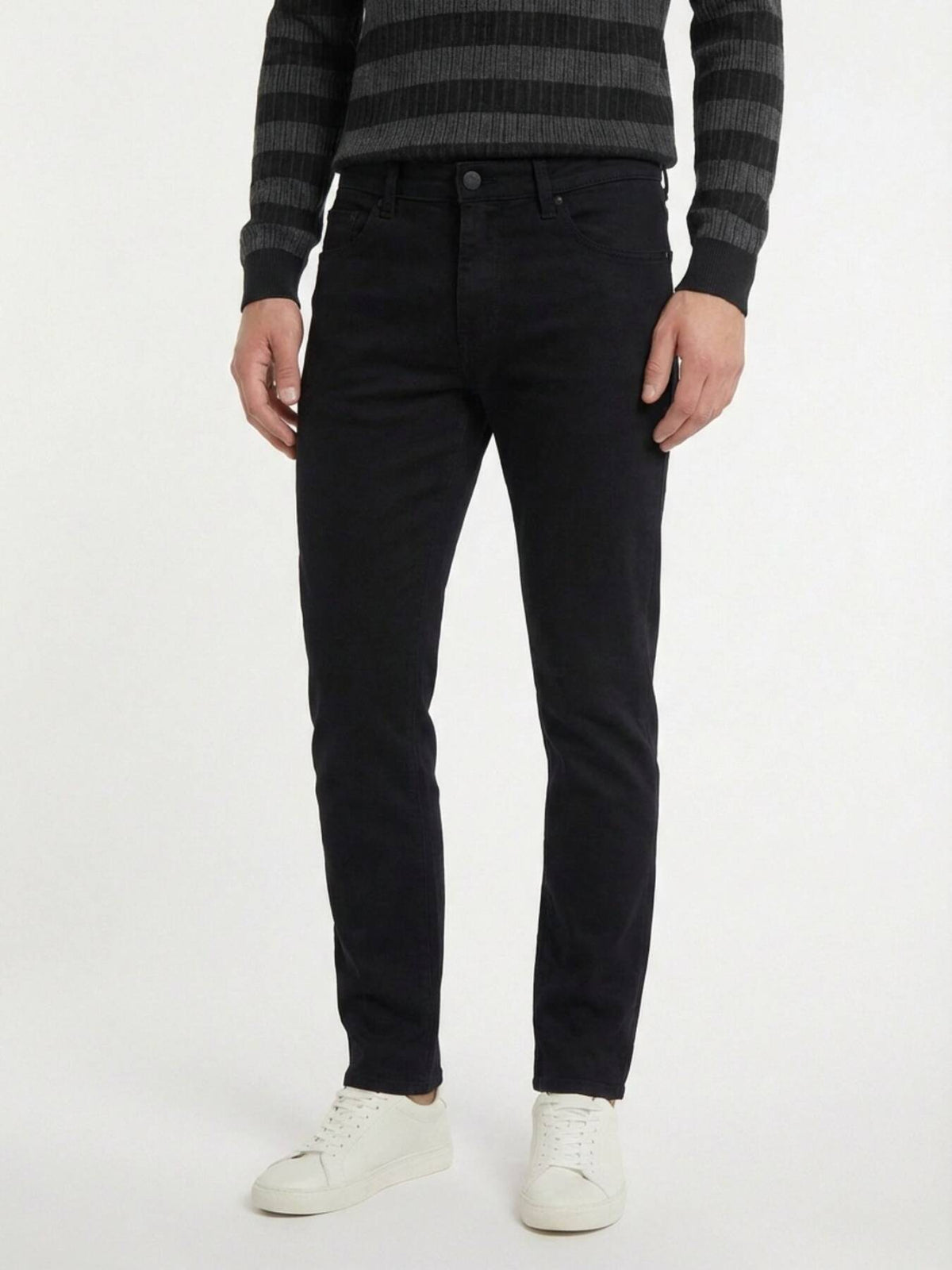 Siyah Dokuma Slim Fit Casual Pamuk Karışımlı Pantolon