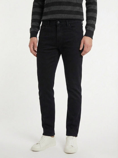 Siyah Dokuma Slim Fit Casual Pamuk Karışımlı Pantolon