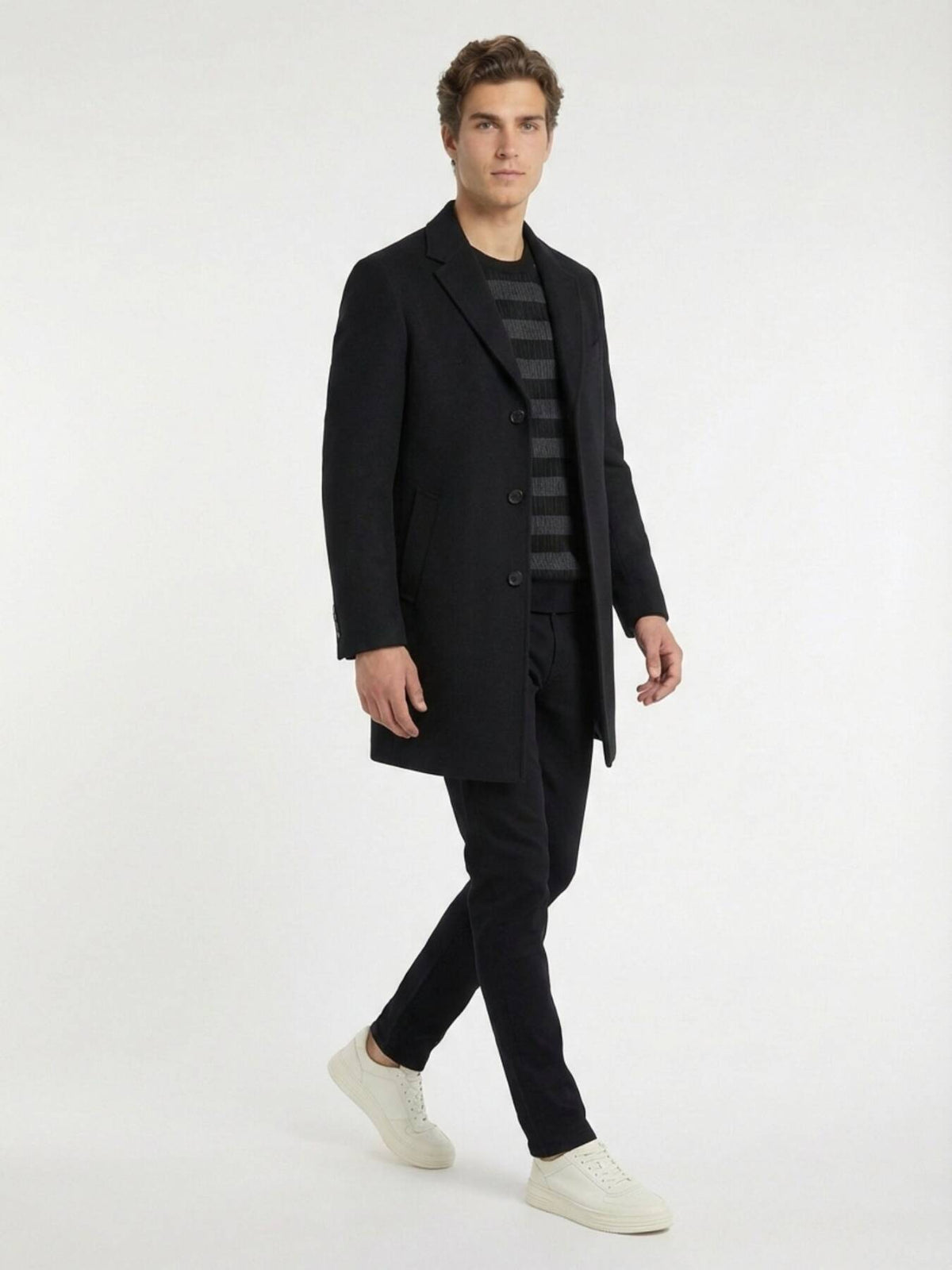 Siyah Dokuma Slim Fit Casual Pamuk Karışımlı Pantolon