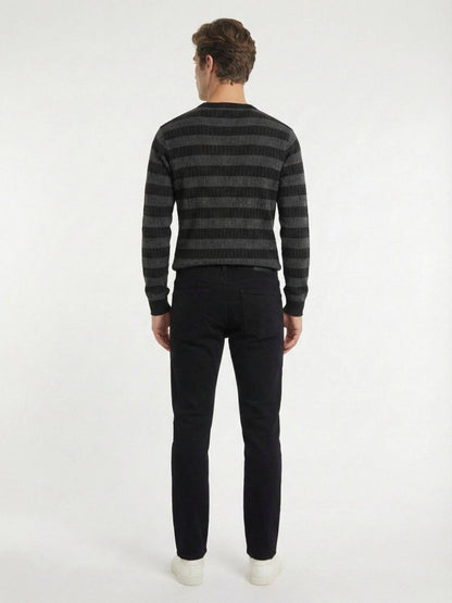 Siyah Dokuma Slim Fit Casual Pamuk Karışımlı Pantolon