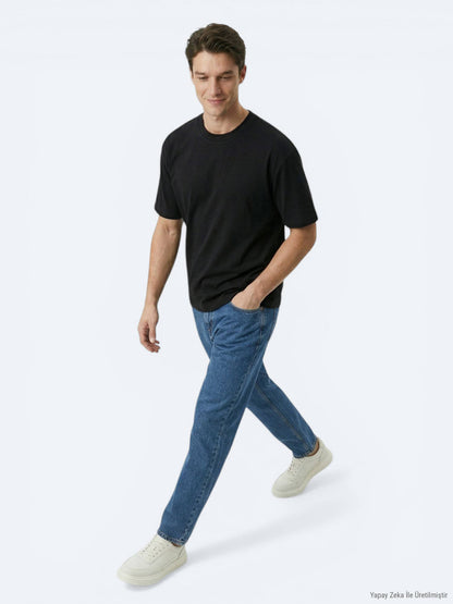 Siyah Düz %100 Pamuk T-shirt