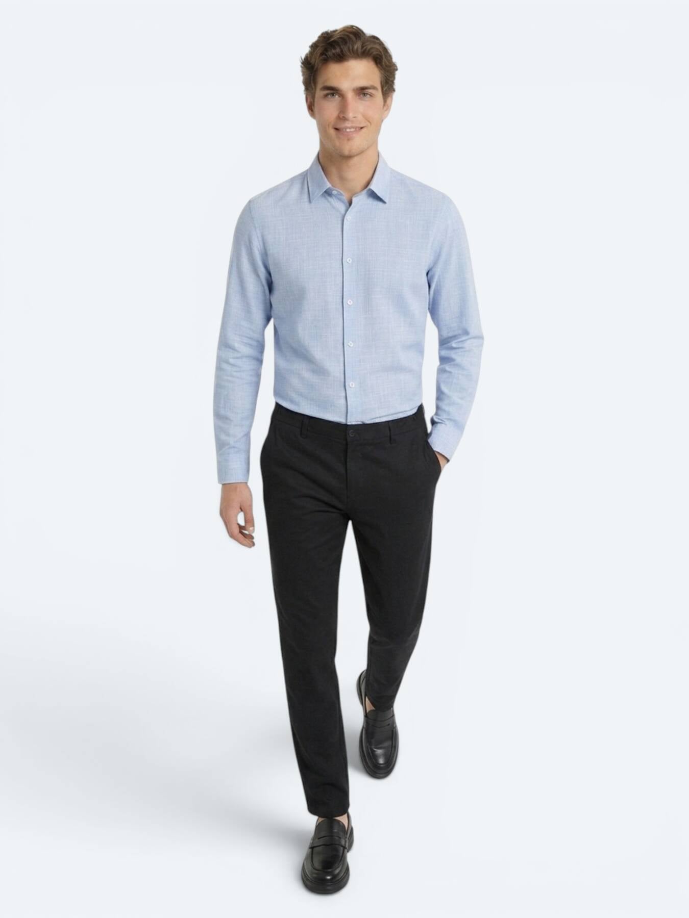 Siyah Düz Dokuma Jogging Fit Casual %100 Keten Pantolon
