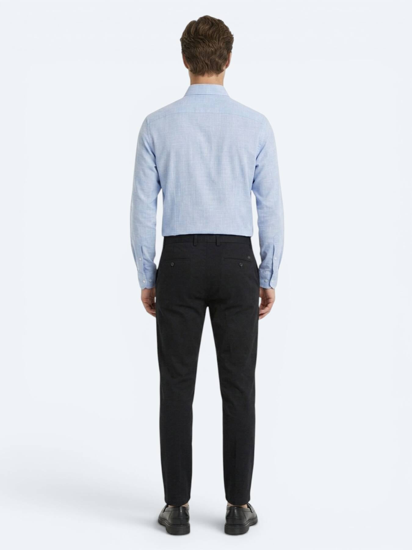 Siyah Düz Dokuma Jogging Fit Casual %100 Keten Pantolon