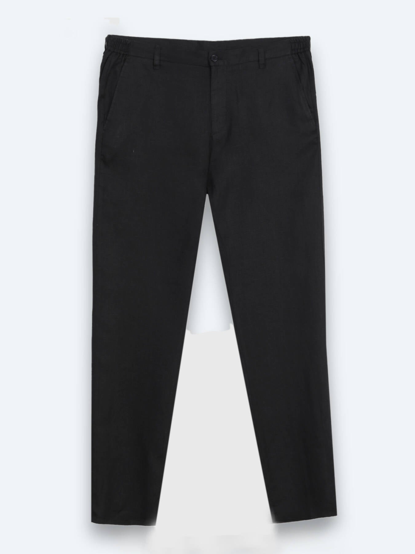 Siyah Düz Dokuma Jogging Fit Casual %100 Keten Pantolon