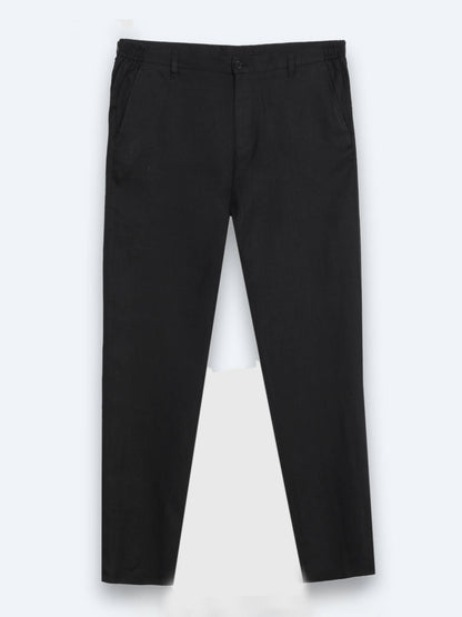 Siyah Düz Dokuma Jogging Fit Casual %100 Keten Pantolon