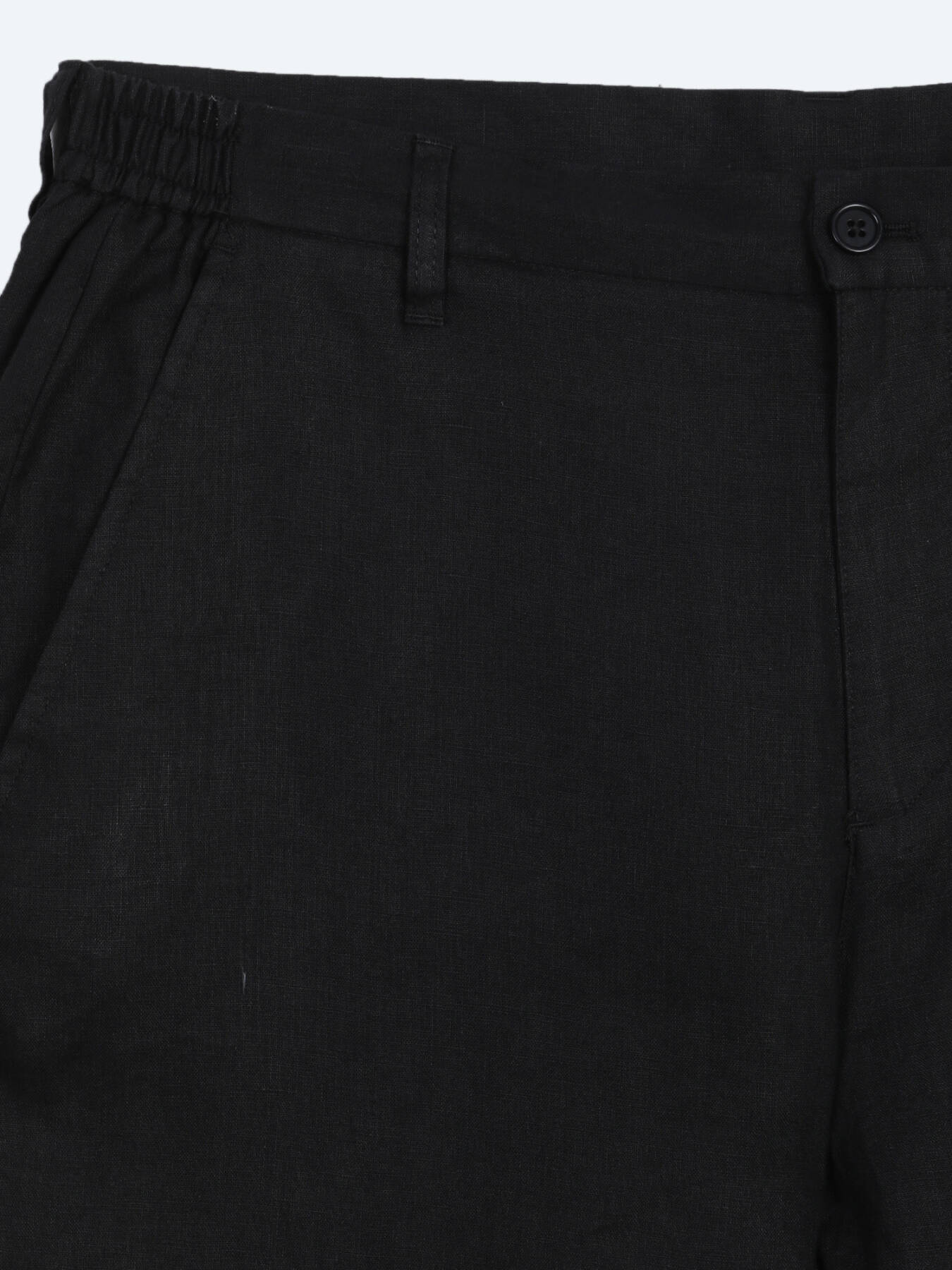 Siyah Düz Dokuma Jogging Fit Casual %100 Keten Pantolon