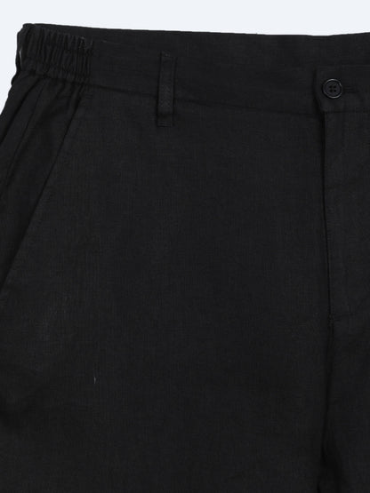Siyah Düz Dokuma Jogging Fit Casual %100 Keten Pantolon