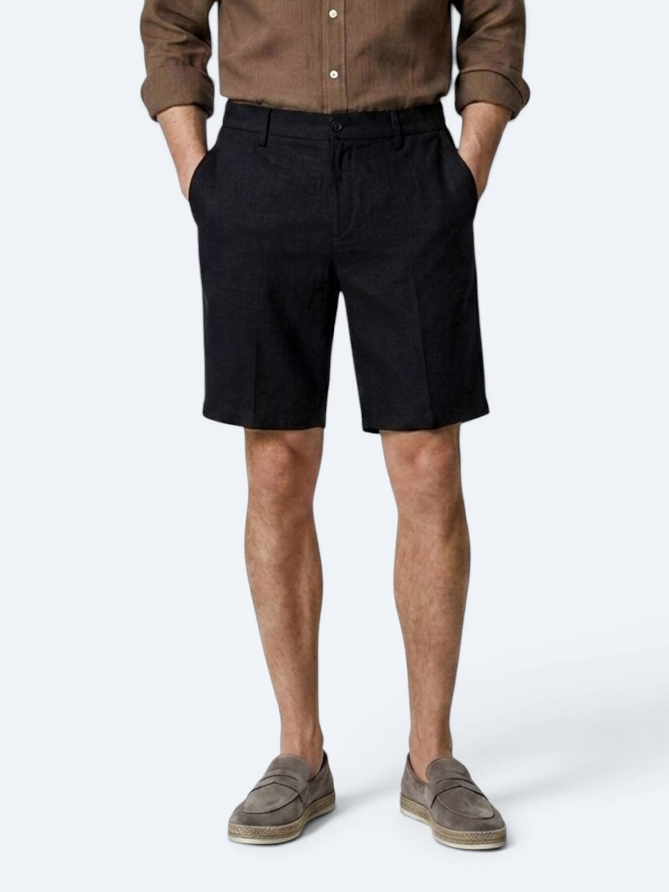 Siyah Düz Dokuma Jogging Fit Casual Pamuk Karışımlı Bermuda