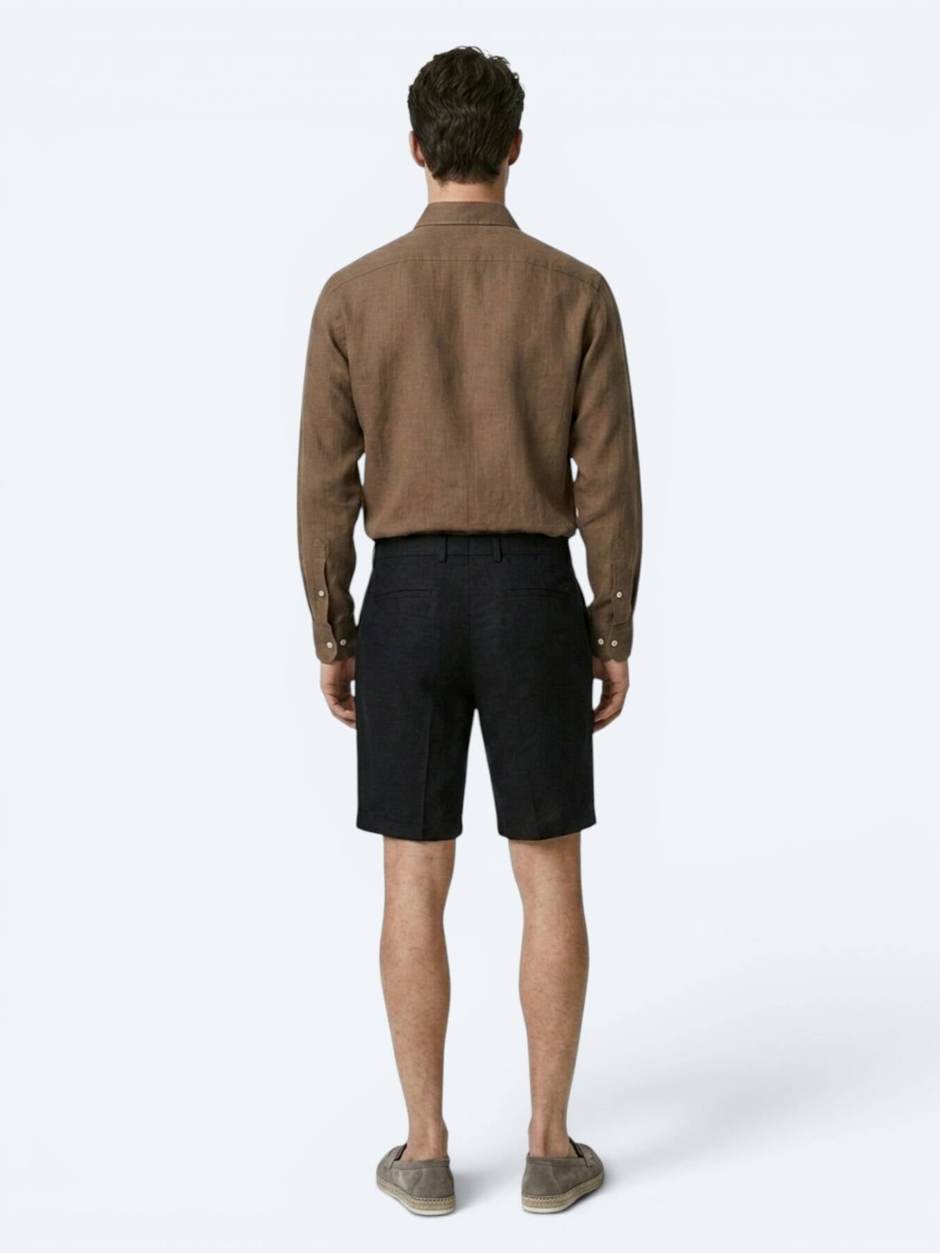 Siyah Düz Dokuma Jogging Fit Casual Pamuk Karışımlı Bermuda