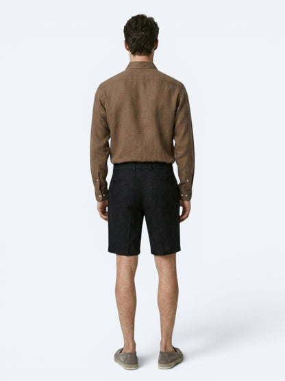 Siyah Düz Dokuma Jogging Fit Casual Pamuk Karışımlı Bermuda