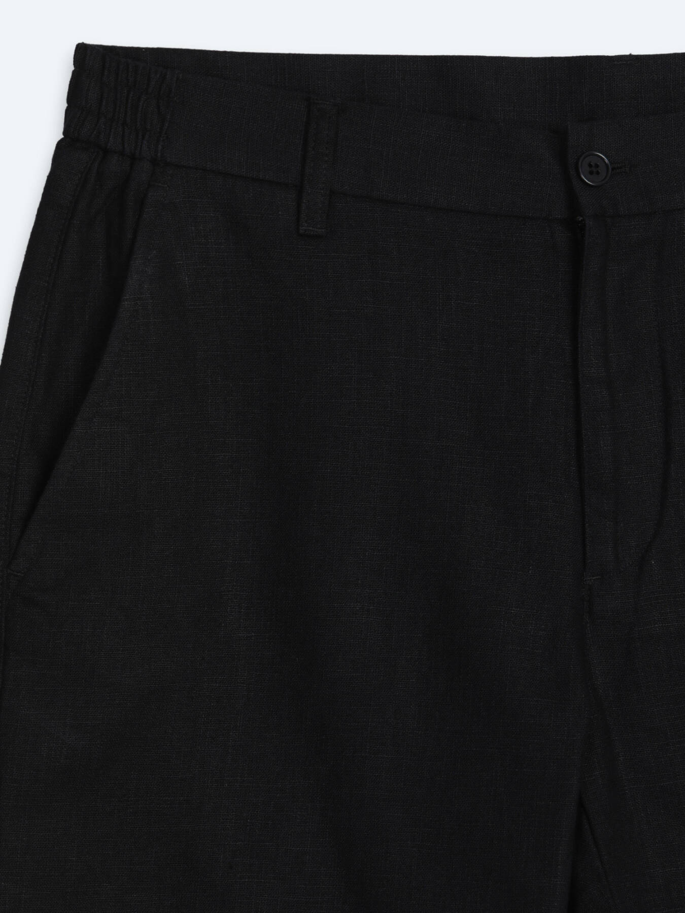 Siyah Düz Dokuma Jogging Fit Casual Pamuk Karışımlı Bermuda