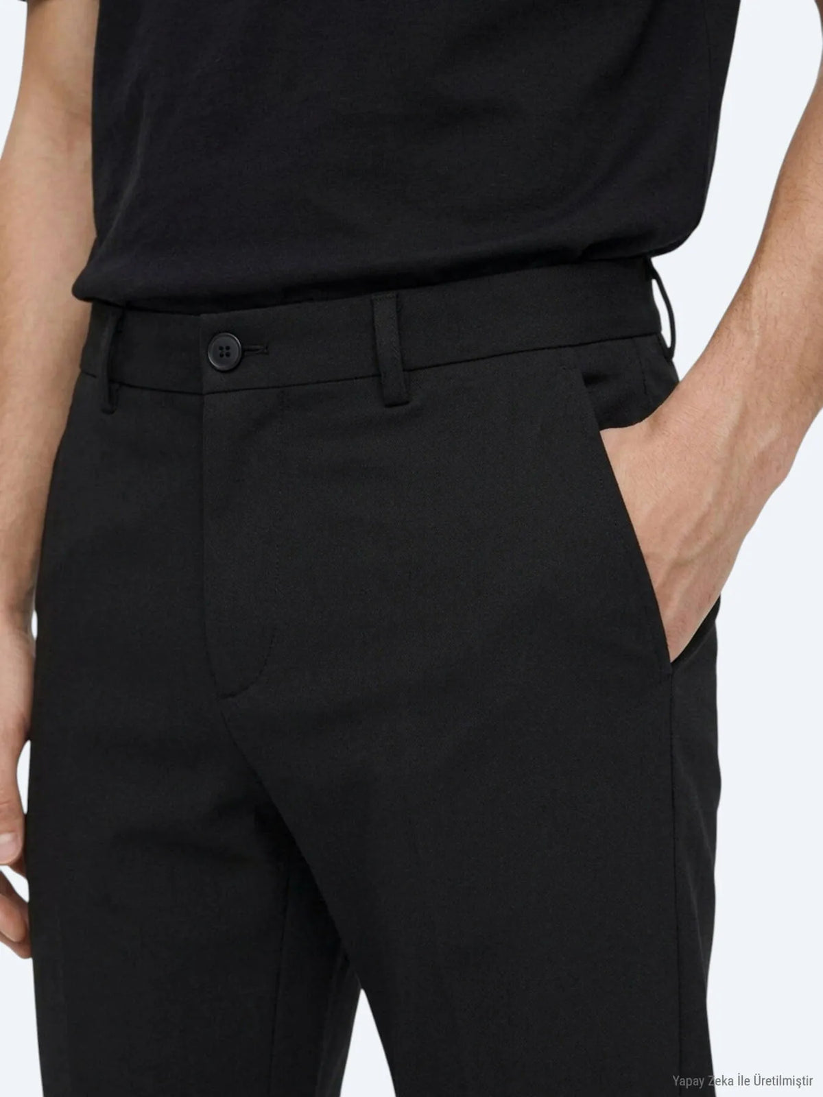Siyah Düz Dokuma Jogging Fit Casual Pamuk Karışımlı Pantolon