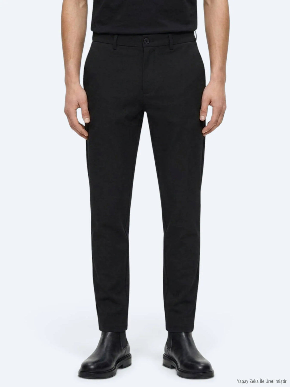 Siyah Düz Dokuma Jogging Fit Casual Pamuk Karışımlı Pantolon