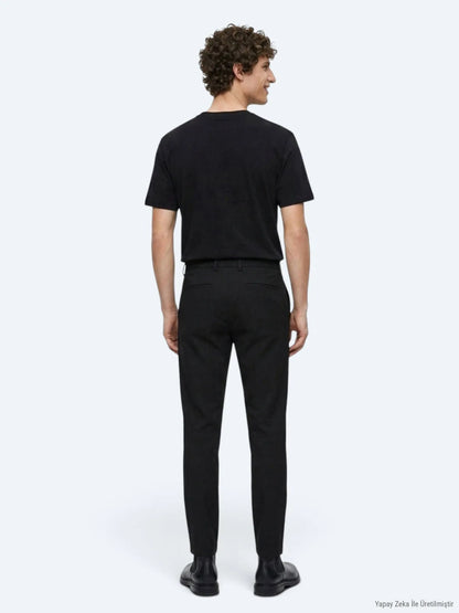 Siyah Düz Dokuma Jogging Fit Casual Pamuk Karışımlı Pantolon