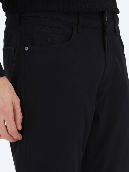 Siyah Düz Dokuma Slim Fit Casual Pamuk Karışımlı Pantolon