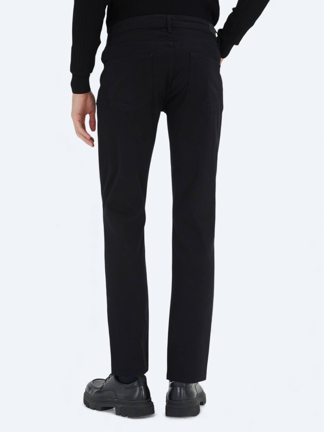 Siyah Düz Dokuma Slim Fit Casual Pamuk Karışımlı Pantolon
