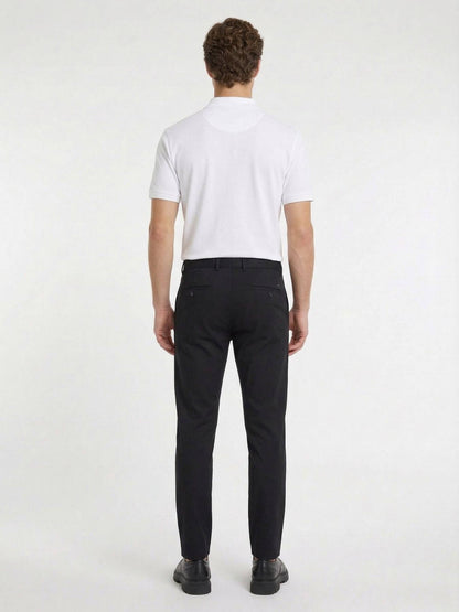 Siyah Düz Dokuma Slim Fit Casual Pantolon