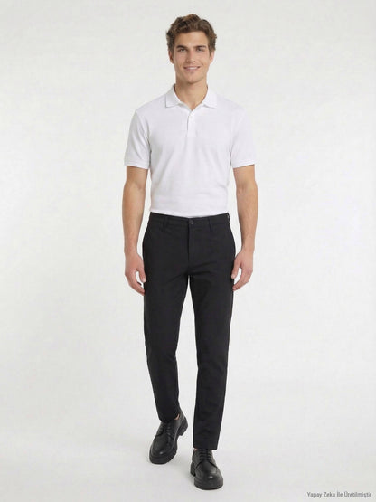 Siyah Düz Dokuma Slim Fit Casual Pantolon