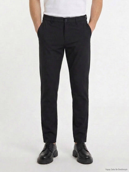 Siyah Düz Dokuma Slim Fit Casual Pantolon