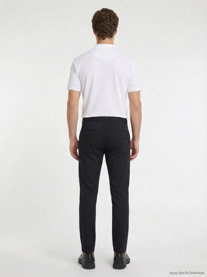 Siyah Düz Dokuma Slim Fit Casual Pantolon