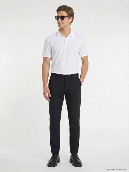 Siyah Düz Dokuma Slim Fit Casual Pantolon