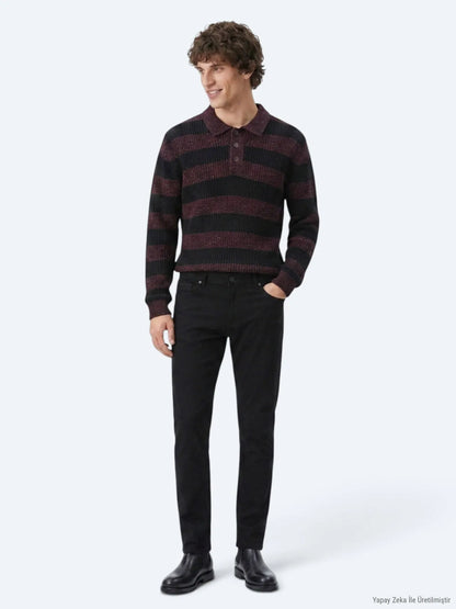 Siyah Düz Dokuma Slim Fit Spor Pamuk Karışımlı Pantolon