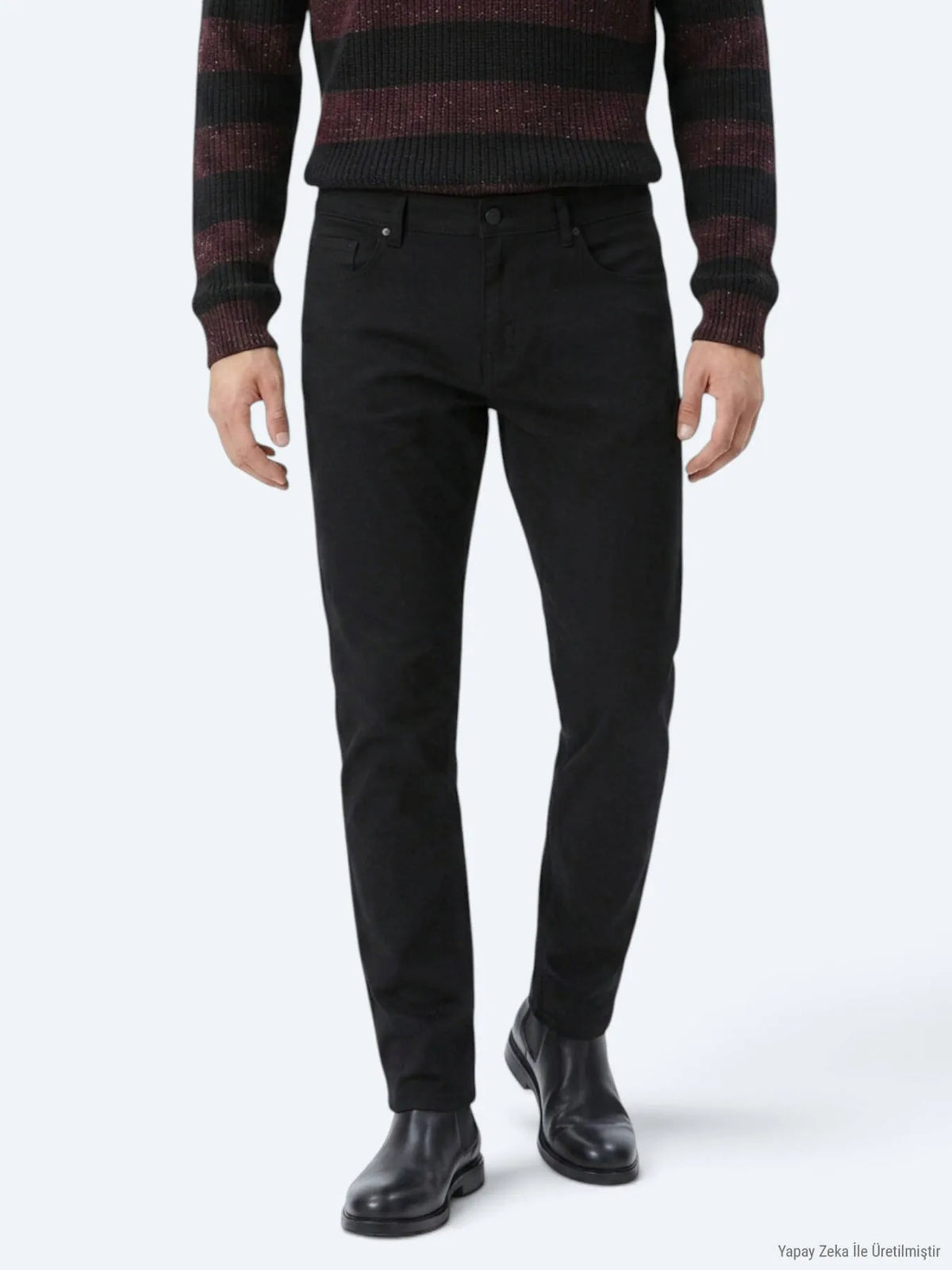 Siyah Düz Dokuma Slim Fit Spor Pamuk Karışımlı Pantolon