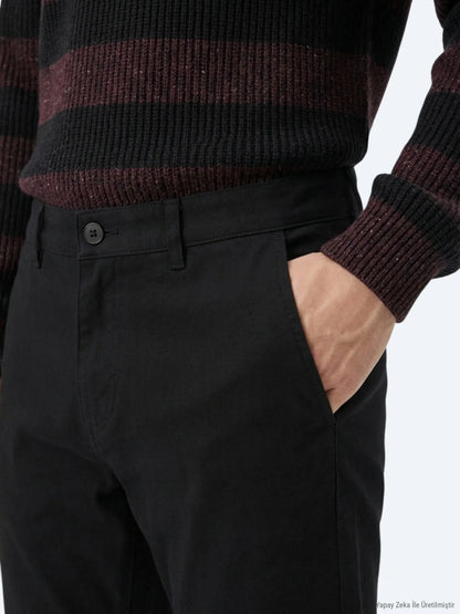 Siyah Düz Dokuma Slim Fit Spor Pamuk Karışımlı Pantolon