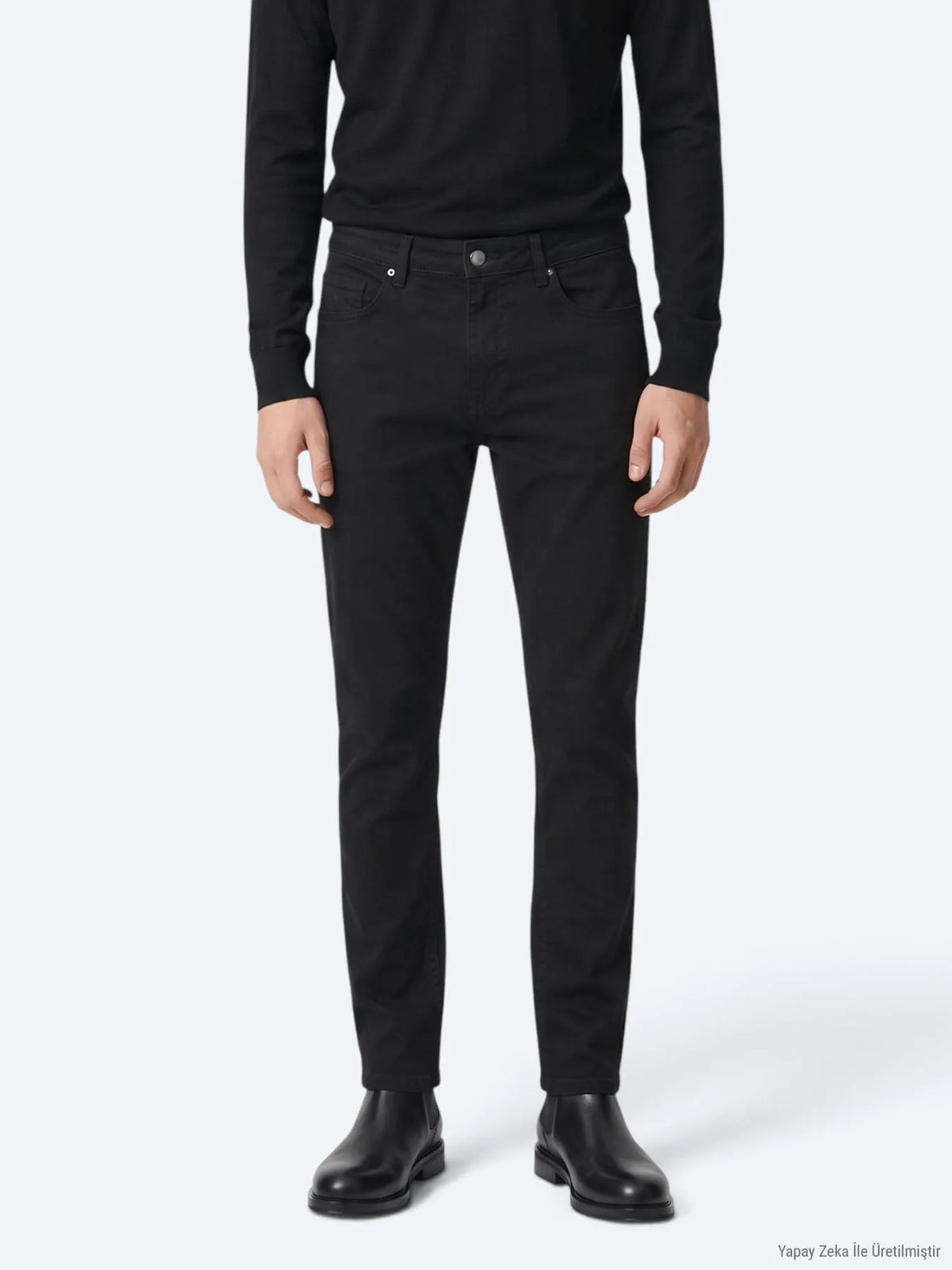 Siyah Düz Dokuma Slim Fit Spor Pamuk Karışımlı Pantolon