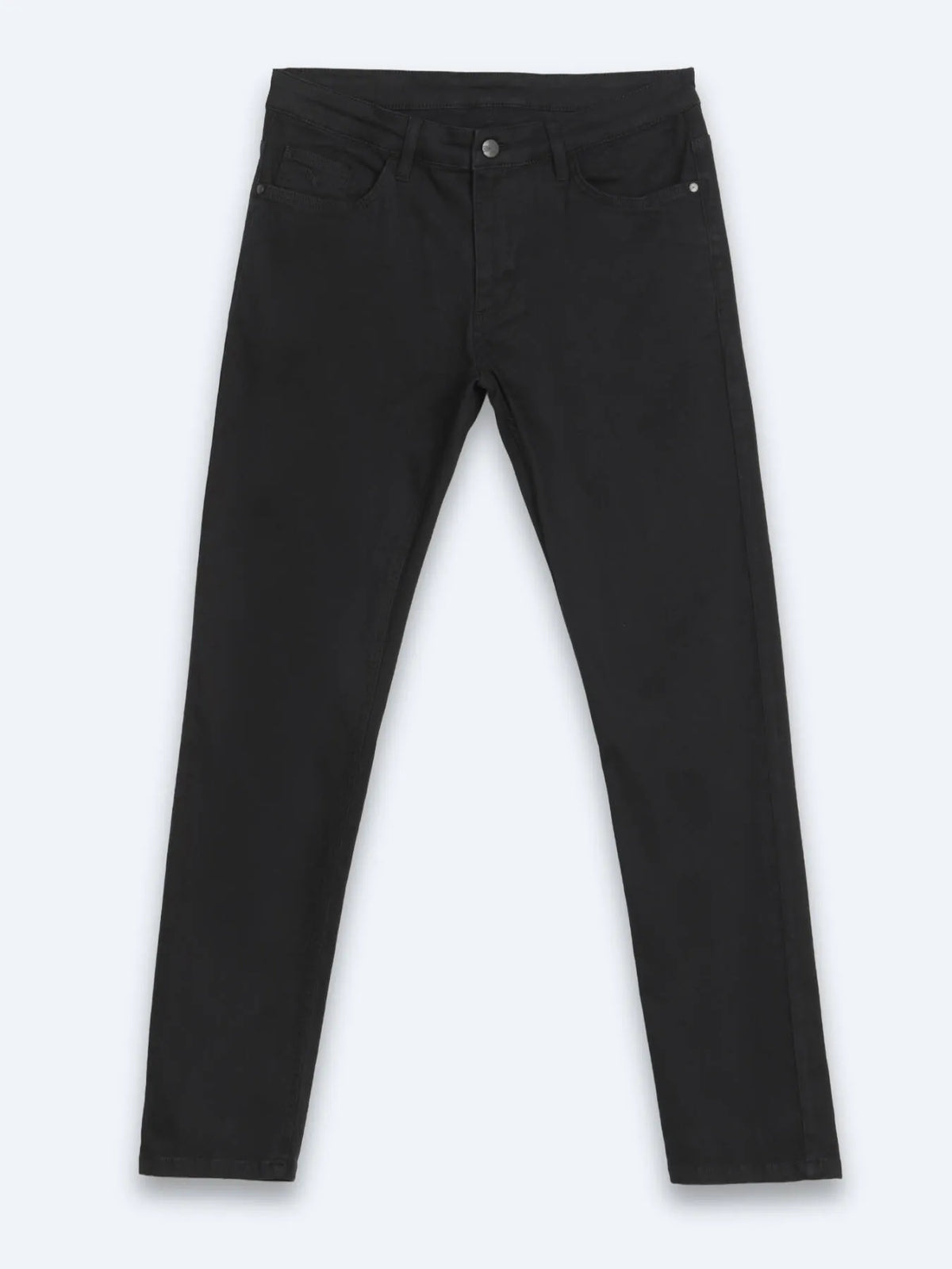 Siyah Düz Dokuma Slim Fit Spor Pamuk Karışımlı Pantolon