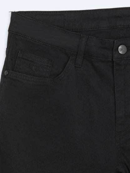 Siyah Düz Dokuma Slim Fit Spor Pamuk Karışımlı Pantolon
