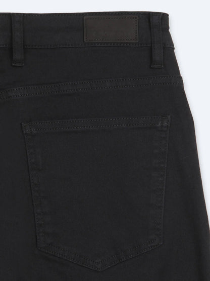 Siyah Düz Dokuma Slim Fit Spor Pamuk Karışımlı Pantolon