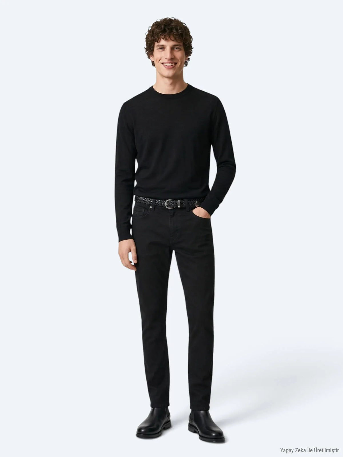 Siyah Düz Dokuma Slim Fit Spor Pamuk Karışımlı Pantolon