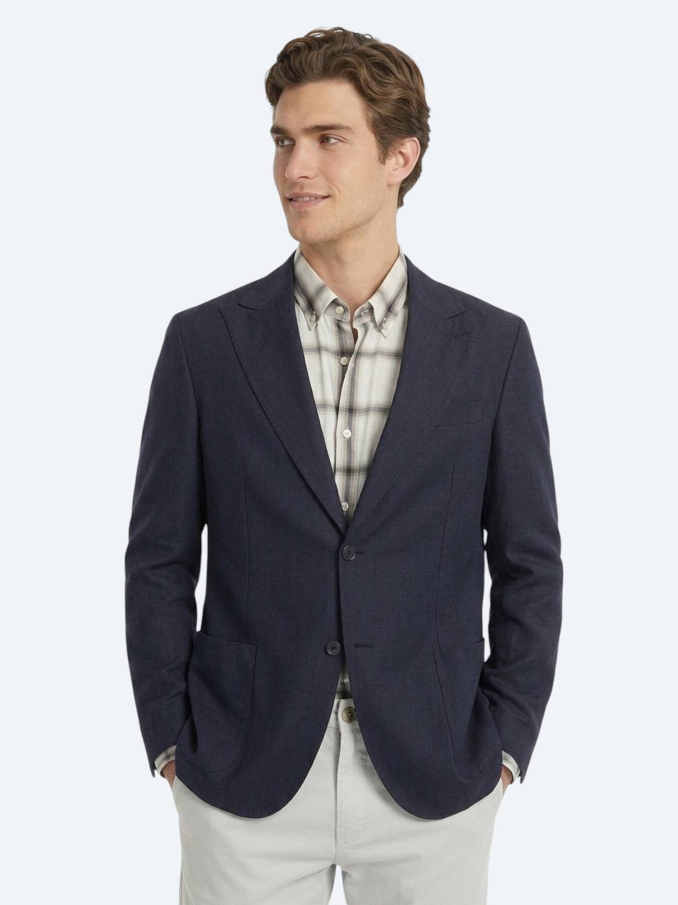 Siyah Düz Modern Fit %100 Keten Ceket