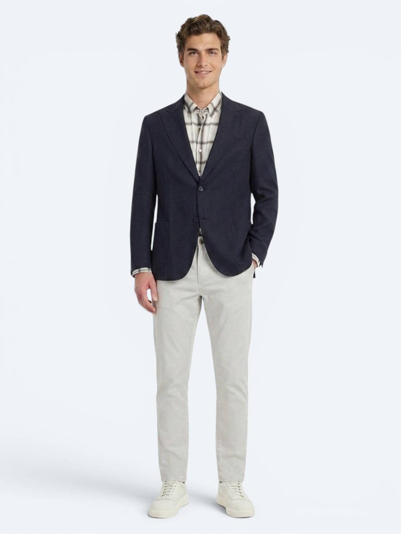 Siyah Düz Modern Fit %100 Keten Ceket