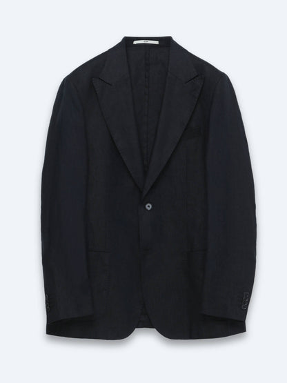 Siyah Düz Modern Fit %100 Keten Ceket