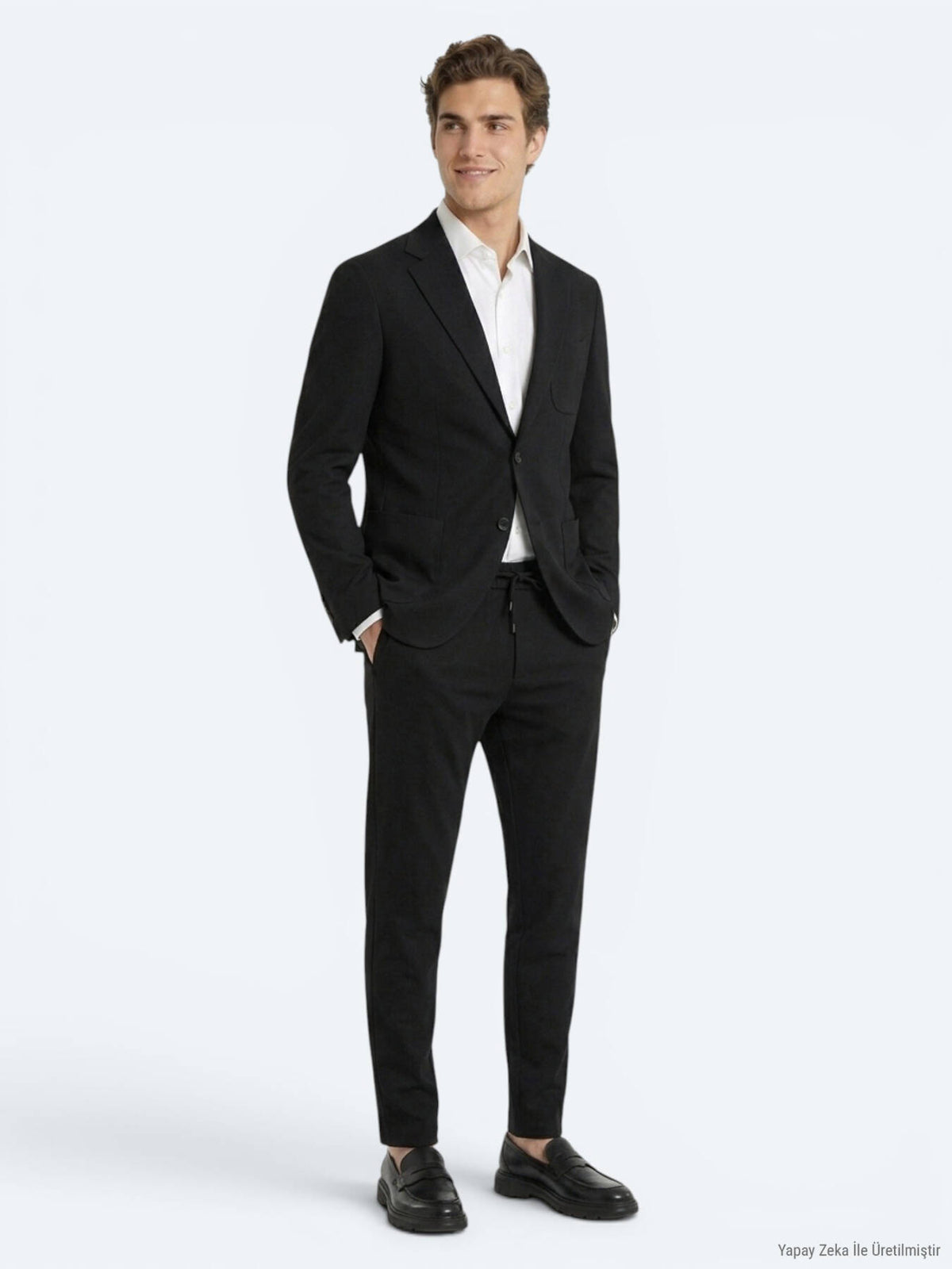 Siyah Mikro Modern Fit Örme Takım Elbise