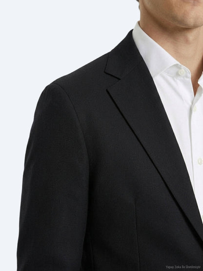 Siyah Mikro Modern Fit Örme Takım Elbise