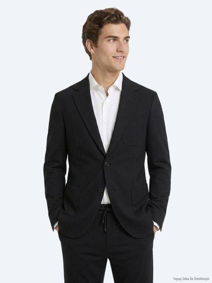 Siyah Mikro Modern Fit Örme Takım Elbise