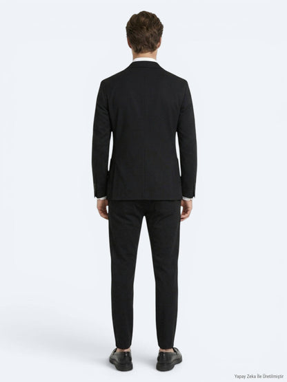 Siyah Mikro Modern Fit Örme Takım Elbise